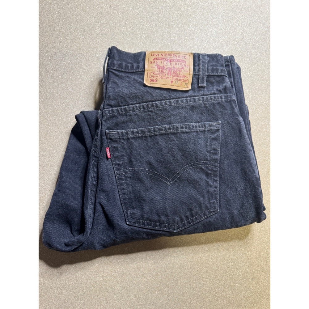 Vtg Levi's 560 Jeans Loose Fit Tapered Leg Black Denim Pants Vintage S‎ W36 L32
